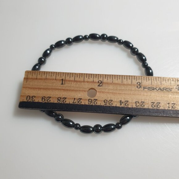 Large Wrist 9 In Black Magnetic Hematite Bead Stretch Bracelet Healing Gift - Picture 3 of 3
